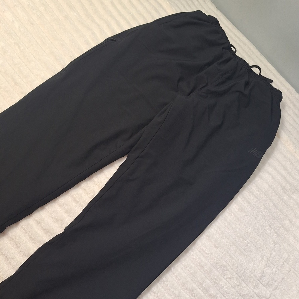 New Balance Fleece Lined Track Pants Men L Blk Zip Ankles Winter Running Walking
